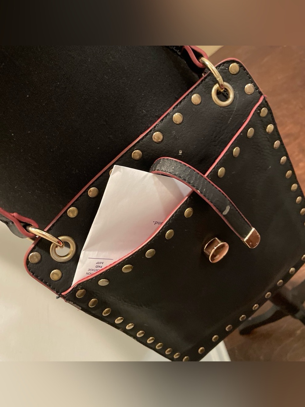 Women’s Slim Profile Crossbody Pouch Bag Studded Minimalist Practical Travel